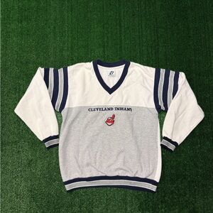 Cleveland Indians V-Neck Sweater - Gray and White